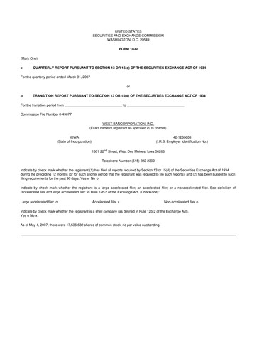 Thumbnail West Bancorporation 10-Q Quarterly Report FY 