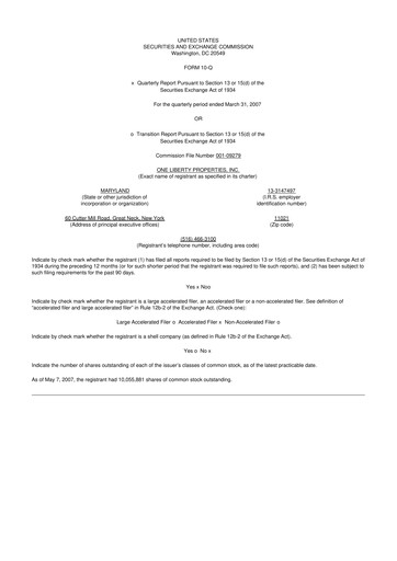 Thumbnail One Liberty Properties 10-Q Quarterly Report FY 