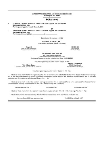 Vorschaubild Redwood Trust 10-Q Quartalsbericht  