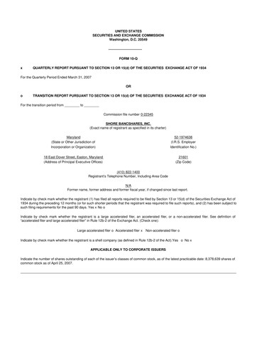 Thumbnail Shore Bancshares 10-Q Quarterly Report FY 