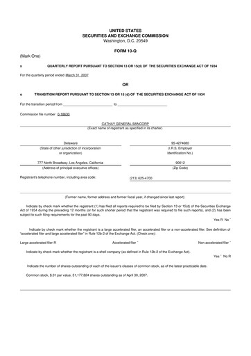 Thumbnail Cathay General Bancorp 10-Q Quarterly Report FY 