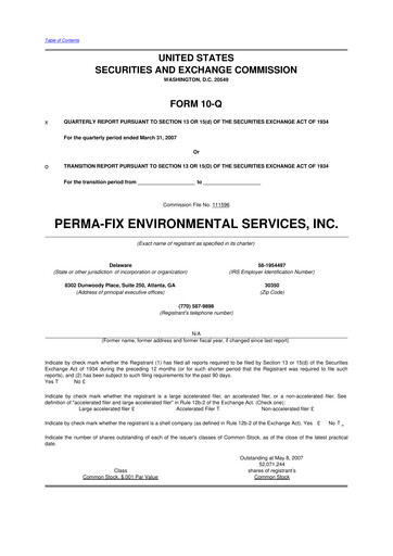 Miniature Perma-Fix Environmental Services 10-Q Rapport trimestriel  
