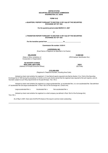 Miniature LivePerson 10-Q Rapport trimestriel  