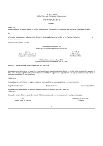 Thumbnail German American Bancorp 10-Q Quarterly Report FY 