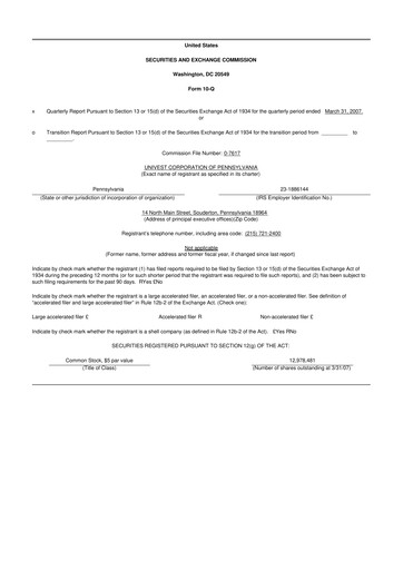 Thumbnail Univest Financial Corporation 10-Q Quarterly Report FY 