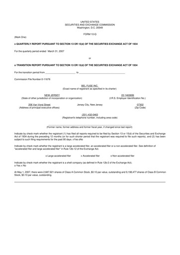 Thumbnail Bel Fuse 10-Q Quarterly Report FY 