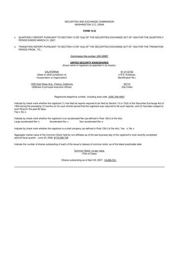 Vorschaubild United Security Bancshares 10-Q Quartalsbericht  