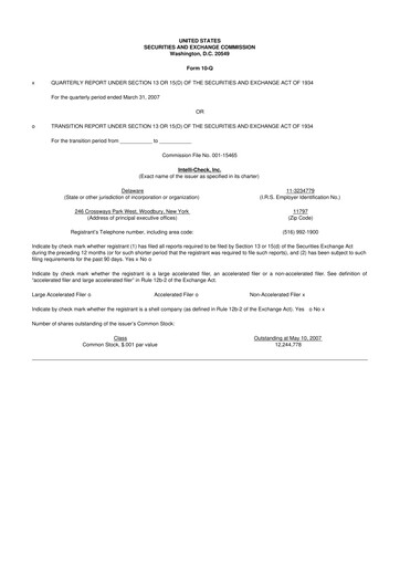 Miniature Intellicheck 10-Q Rapport trimestriel  