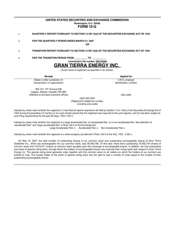Thumbnail Gran Tierra Energy 10-Q Quarterly Report FY 