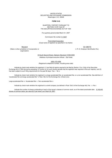 Thumbnail First United Corporation 10-Q Quarterly Report FY 