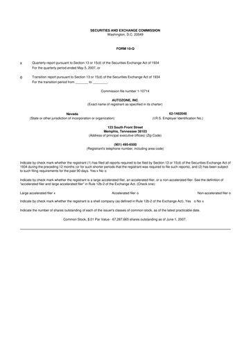 Miniature AutoZone 10-Q Rapport trimestriel  