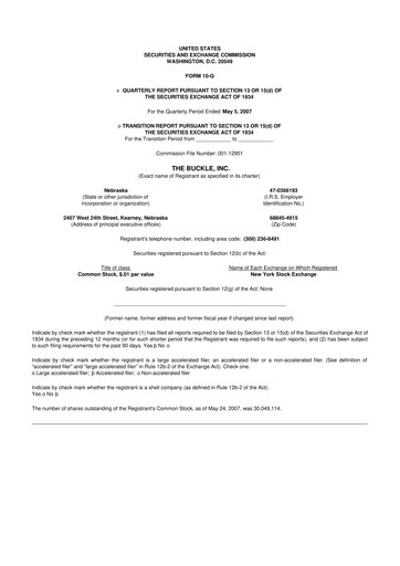 Thumbnail Buckle
 10-Q Quarterly Report FY 