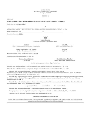 Thumbnail Value Line 10-K Annual Report 