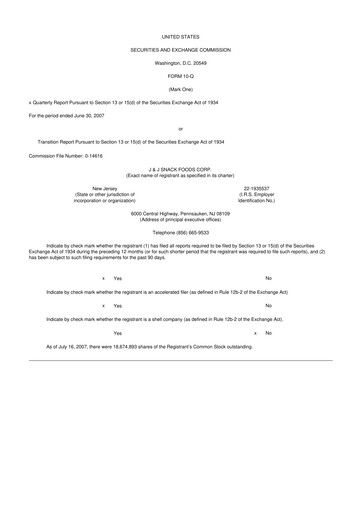 Thumbnail J&J Snack Foods
 10-Q Quarterly Report FY 
