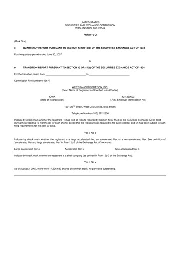 Thumbnail West Bancorporation 10-Q Quarterly Report FY 