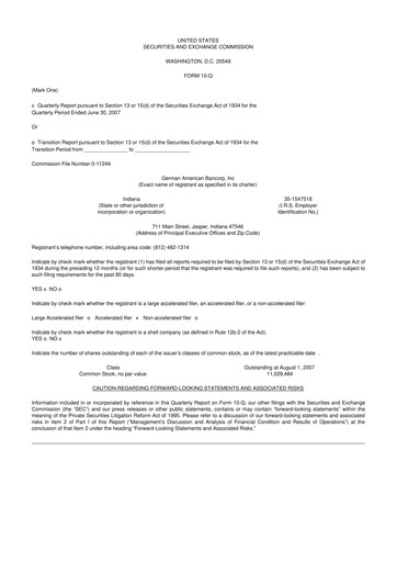 Thumbnail German American Bancorp 10-Q Quarterly Report FY 