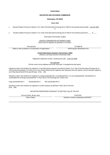 Thumbnail Univest Financial Corporation 10-Q Quarterly Report FY 