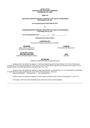 Miniature LivePerson 10-Q Rapport trimestriel  