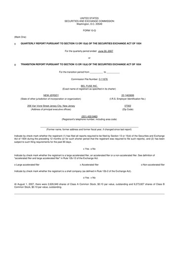 Thumbnail Bel Fuse 10-Q Quarterly Report FY 