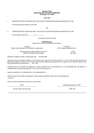 Miniature Intellicheck 10-Q Rapport trimestriel  