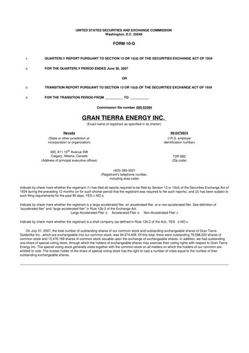 Thumbnail Gran Tierra Energy 10-Q Quarterly Report FY 