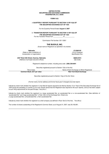 Thumbnail Buckle
 10-Q Quarterly Report FY 