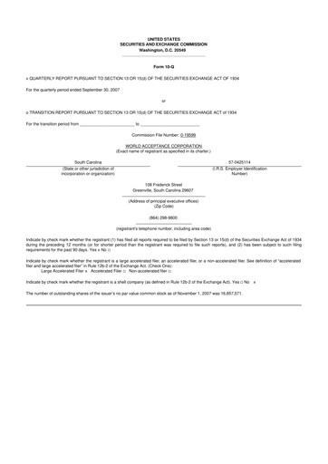 Thumbnail World Acceptance Corporation 10-Q Quarterly Report FY 