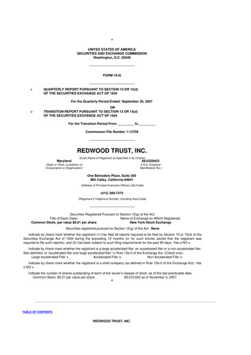 Vorschaubild Redwood Trust 10-Q Quartalsbericht  