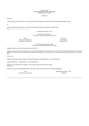 Thumbnail German American Bancorp 10-Q Quarterly Report FY 