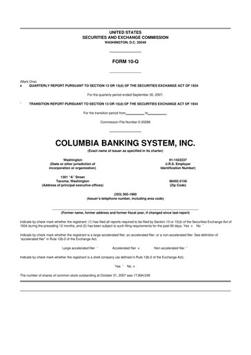Thumbnail Columbia Banking System 10-Q Quarterly Report FY 