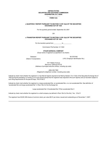 Thumbnail STAAR Surgical 10-Q Quarterly Report FY 