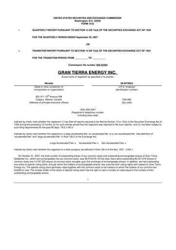 Thumbnail Gran Tierra Energy 10-Q Quarterly Report FY 