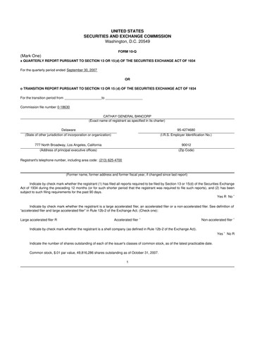 Thumbnail Cathay General Bancorp 10-Q Quarterly Report FY 
