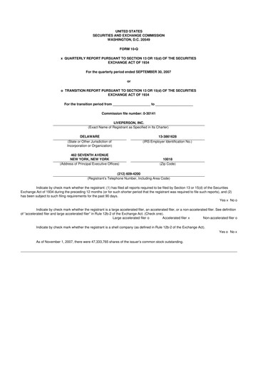 Miniature LivePerson 10-Q Rapport trimestriel  