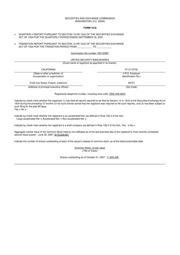 Vorschaubild United Security Bancshares 10-Q Quartalsbericht  