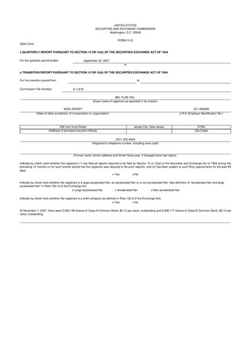 Thumbnail Bel Fuse 10-Q Quarterly Report FY 