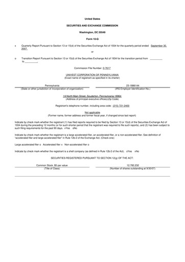 Thumbnail Univest Financial Corporation 10-Q Quarterly Report FY 