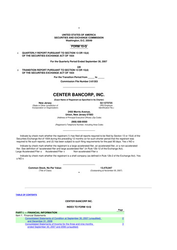 Miniature ConnectOne Bancorp 10-Q Rapport trimestriel  