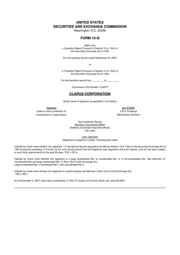 Thumbnail Clarus
 10-Q Quarterly Report FY 