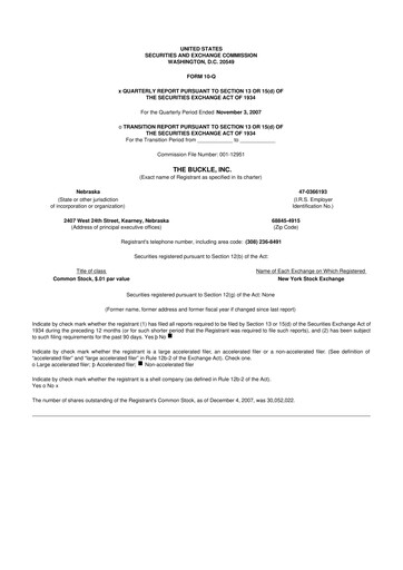 Thumbnail Buckle
 10-Q Quarterly Report FY 