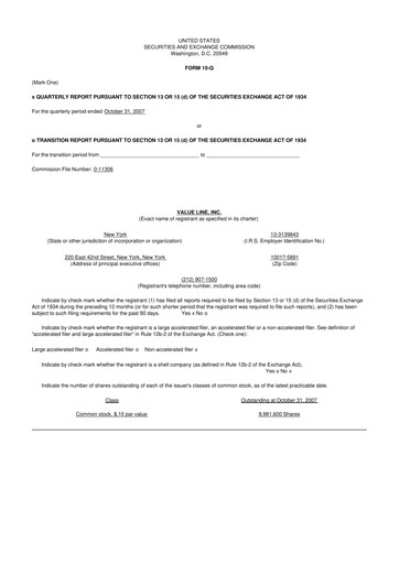 Thumbnail Value Line 10-Q Quarterly Report FY 