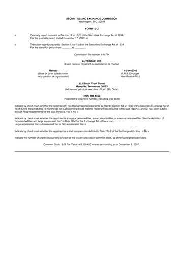 Miniature AutoZone 10-Q Rapport trimestriel  