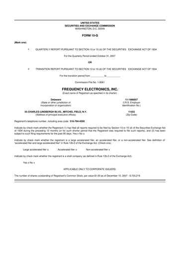 Thumbnail Frequency Electronics 10-Q Quarterly Report FY 