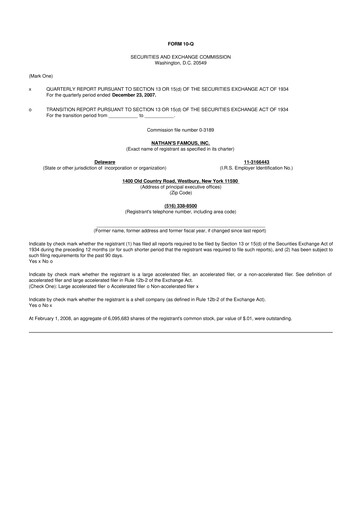 Miniature Nathan's Famous 10-Q Rapport trimestriel  