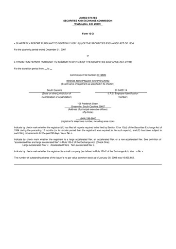 Thumbnail World Acceptance Corporation 10-Q Quarterly Report FY 
