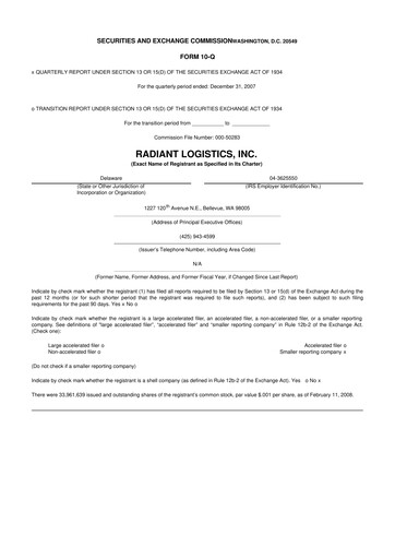 Thumbnail Radiant Logistics
 10-Q Quarterly Report FY 