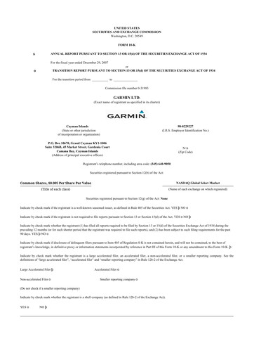 Thumbnail Garmin 10-K Annual Report 