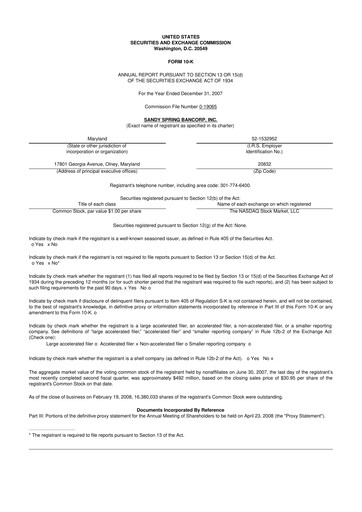 Thumbnail Sandy Spring Bank 10-K Annual Report 