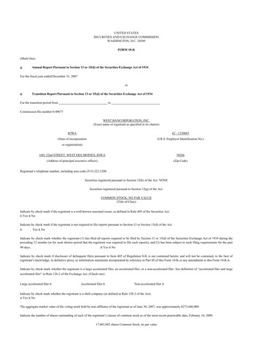 Thumbnail West Bancorporation 10-K Annual Report 