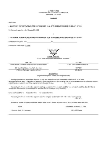 Thumbnail Value Line 10-Q Quarterly Report FY 